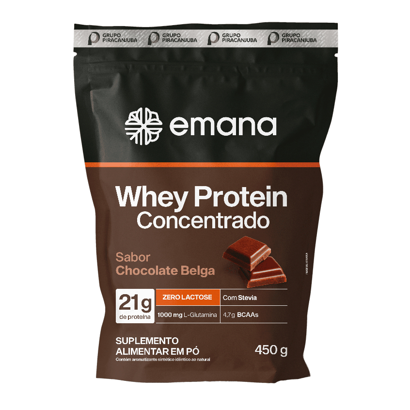 Emana Whey Protein Concentrado Chocolate Belga 450g em Oferta na Shopee