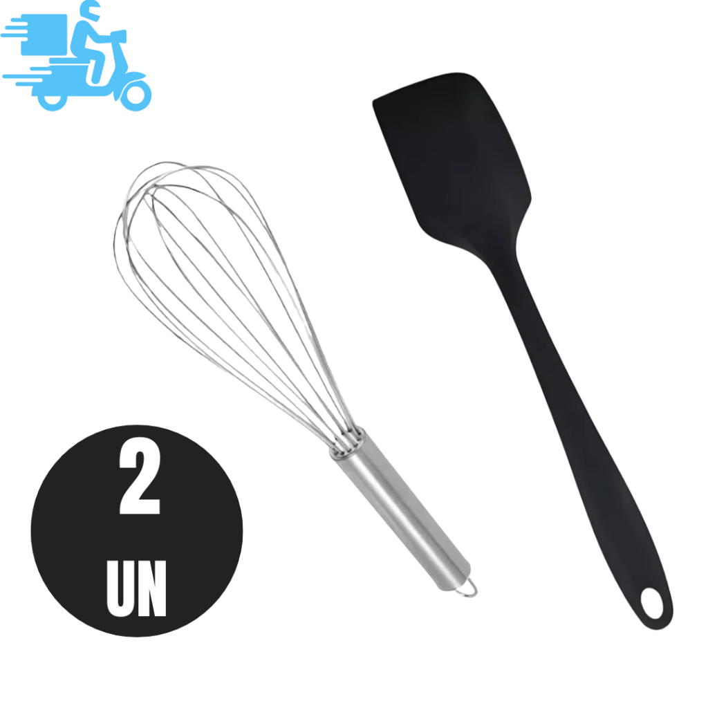 Kit Cozinha 2 Peças Essenciais – Espátula Silicone Antiaderente e Batedor Fuê