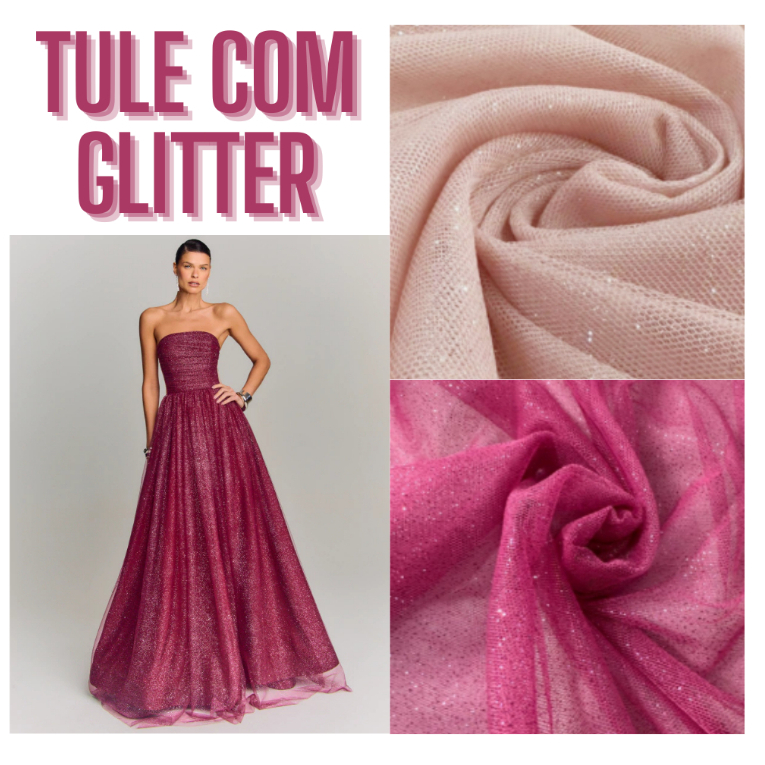 Tecido Tule com Glitter/Brilho - 100% Poliéster em Oferta na Shopee