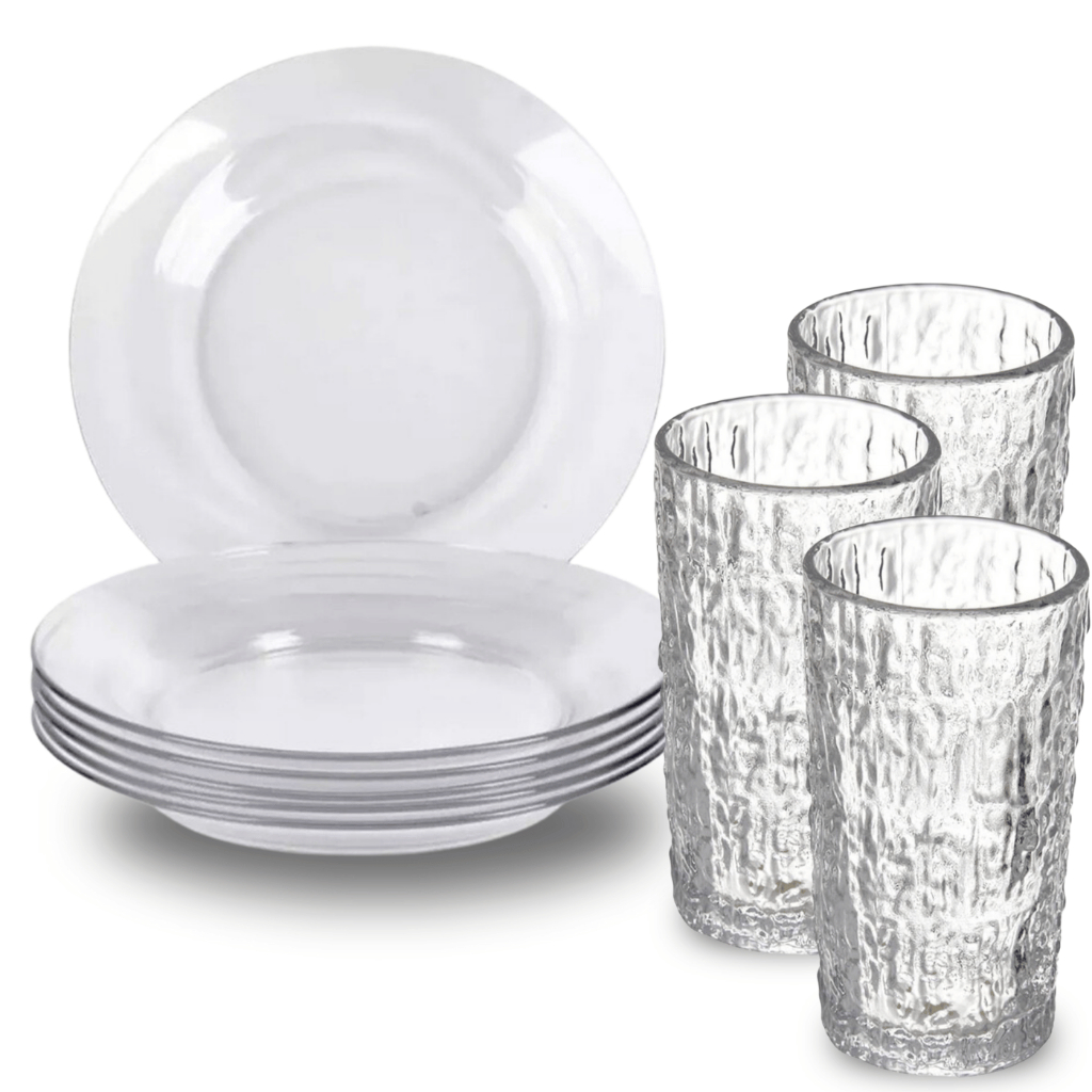 Jogo de Copo e Prato de Vidro Transparente Copos Árovre em Oferta na Shopee