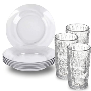 Jogo de Copo e Prato de Vidro Transparente Copos Árovre em Oferta na Shopee