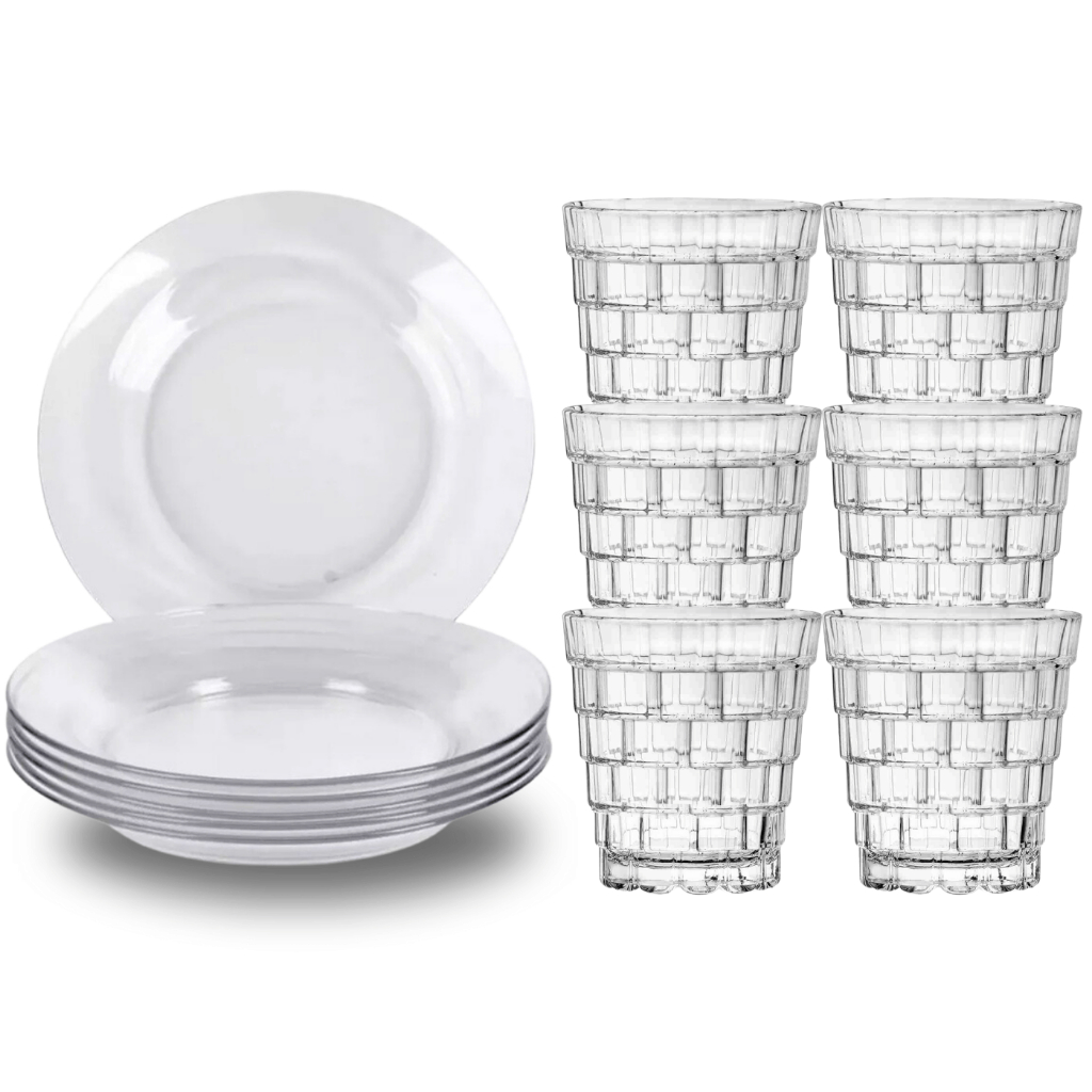 Jogo de Prato e Copo de Vidro Transparente Modelo Liso Piramide em Oferta na Shopee