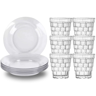 Jogo de Prato e Copo de Vidro Transparente Modelo Liso Piramide em Oferta na Shopee