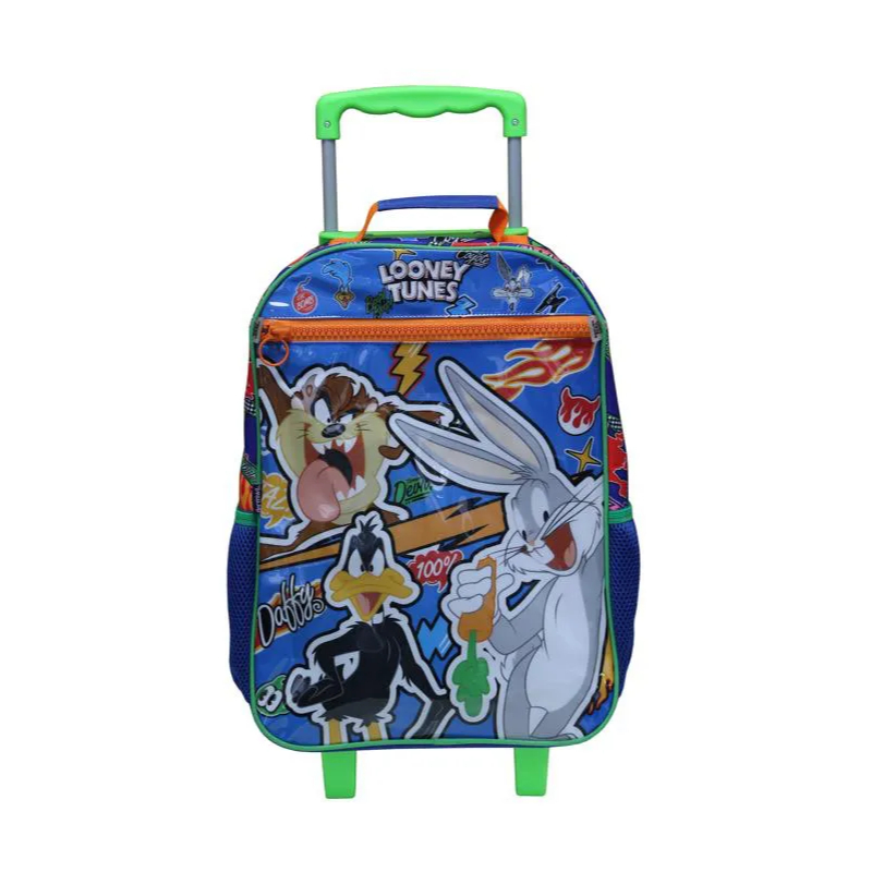 Mochila com Rodas Infantil Looney Tunes Azul Dermiwil Gel Carrinho Escolar Meninos Azul Original 2026