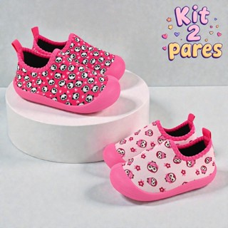 Kit 2 Pares Tênis Calce Fácil Infantil Menina Macio Confortável Antiderrapante Dia Dia Pandoka em Oferta na Shopee