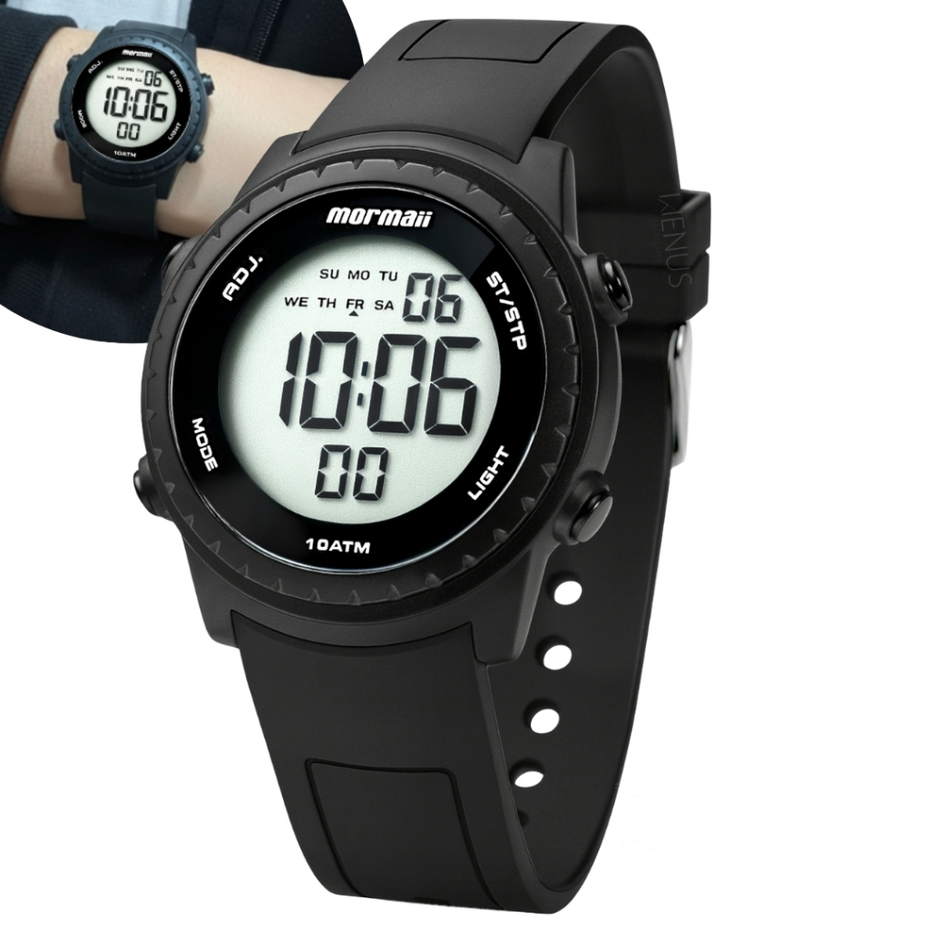 Relógio Mormaii Infantil Digital Unissex Preto Esportivo LCD Positivo Calendário Alarme Prova Água 100 Metros Original em Oferta na Shopee