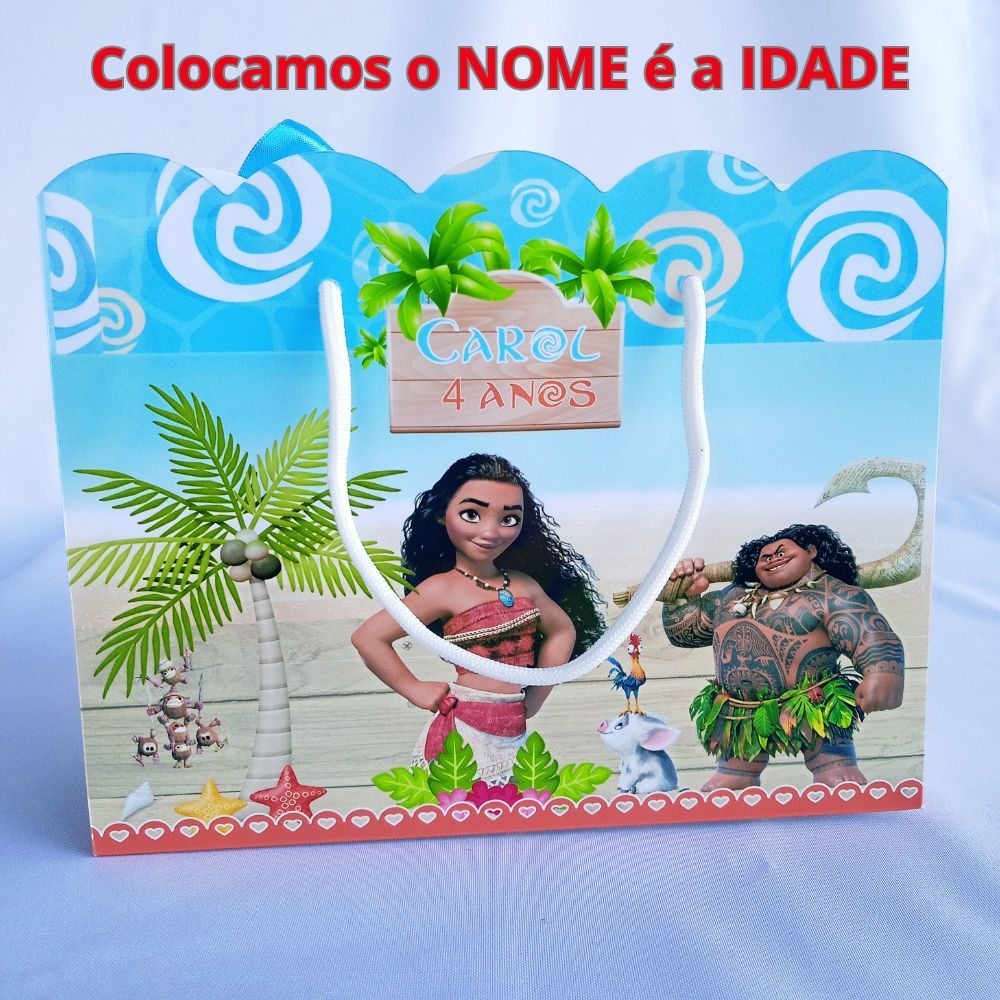 Sacolinha + BRINDE Personalizada /MOANA /Lembrancinha /Festa de /Anivessario /Infantil/Festa Moana Com Alça e Nome/Idade