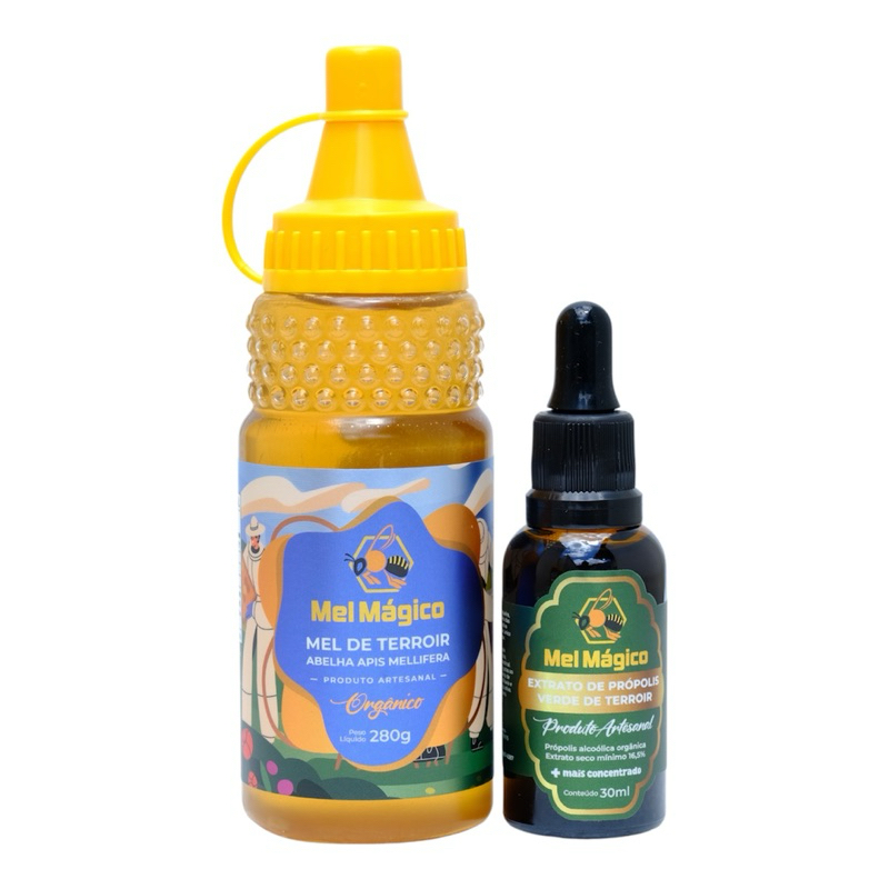 Kit 1x Mel Puro Bisnaga 280g + 1x Extrato de Própolis Verde Concentrado 30ml em Oferta na Shopee
