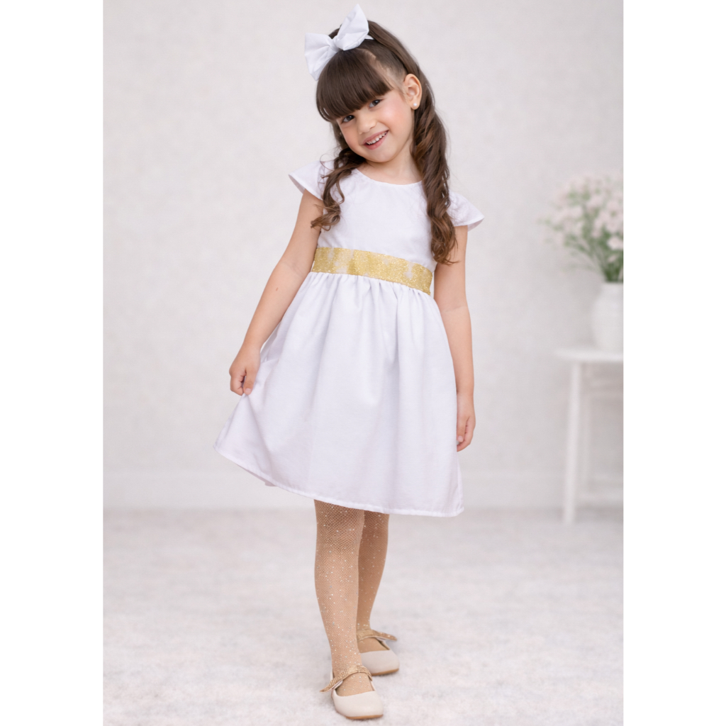 Vestido Renda Costa Nua Menina Rodado Elástico Casual Natal Infantil Casual Presente Ano Novo Luxo