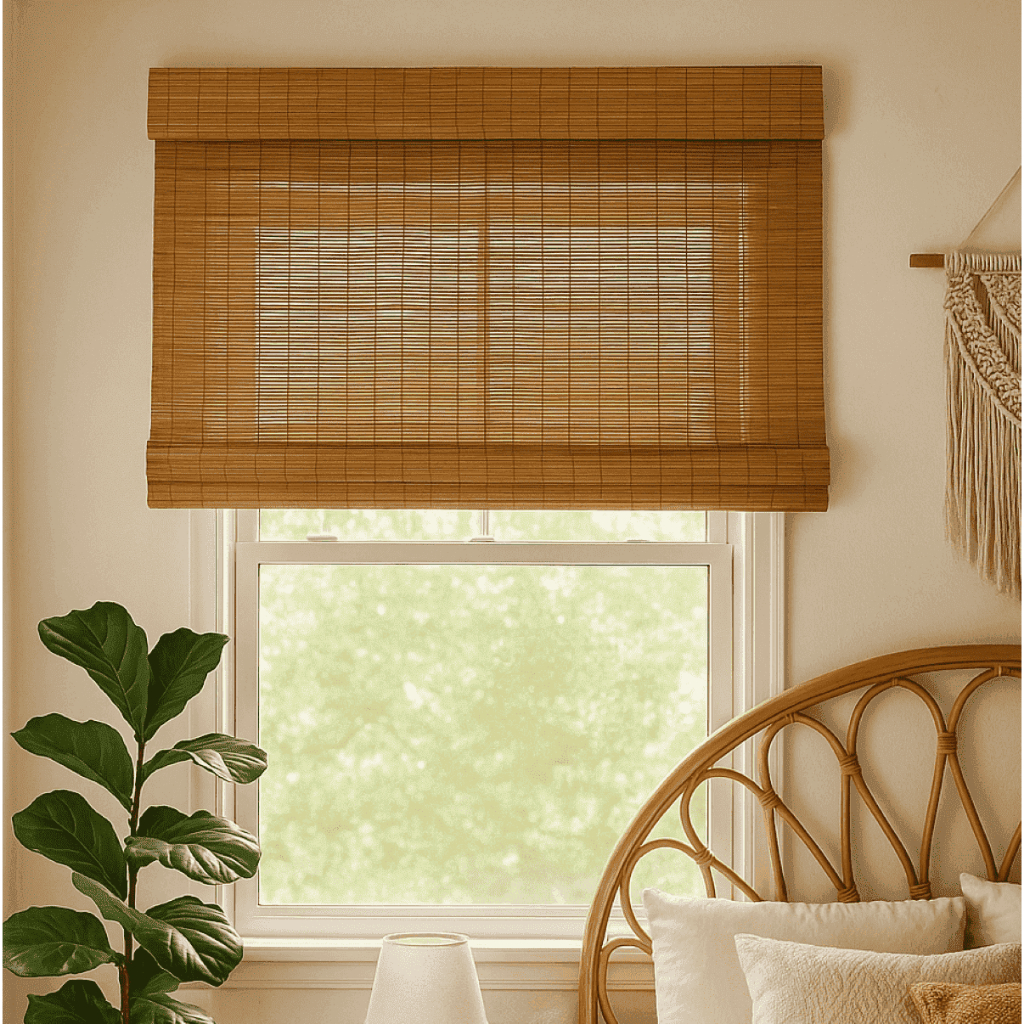 Persiana Rolô de Bambu Natural com Bandô