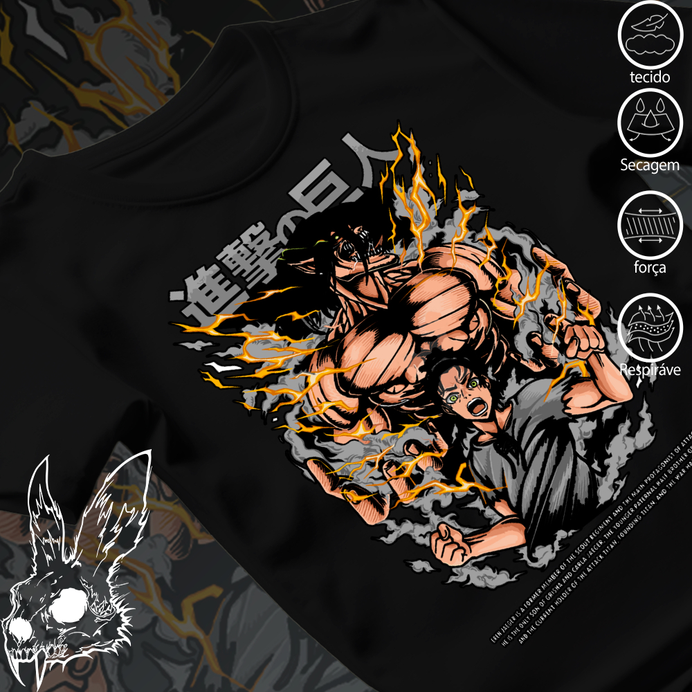 Camiseta Basica e OVERSIZED Eren Yeager Titã de Ataque Attack On Titan Anime Unissex