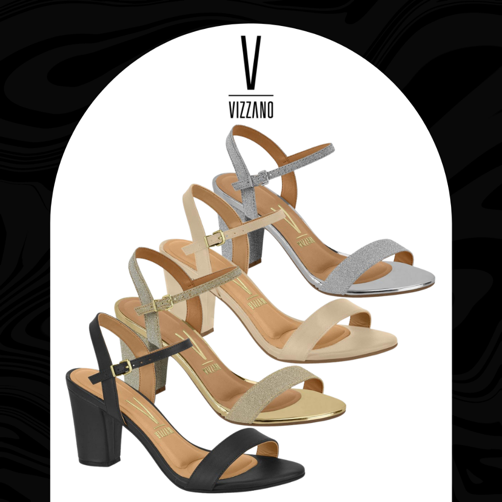 Sandália Salto Bloco Vizzano Feminina Fivela Ajustável Casual Elegante Sofisticado Confortável