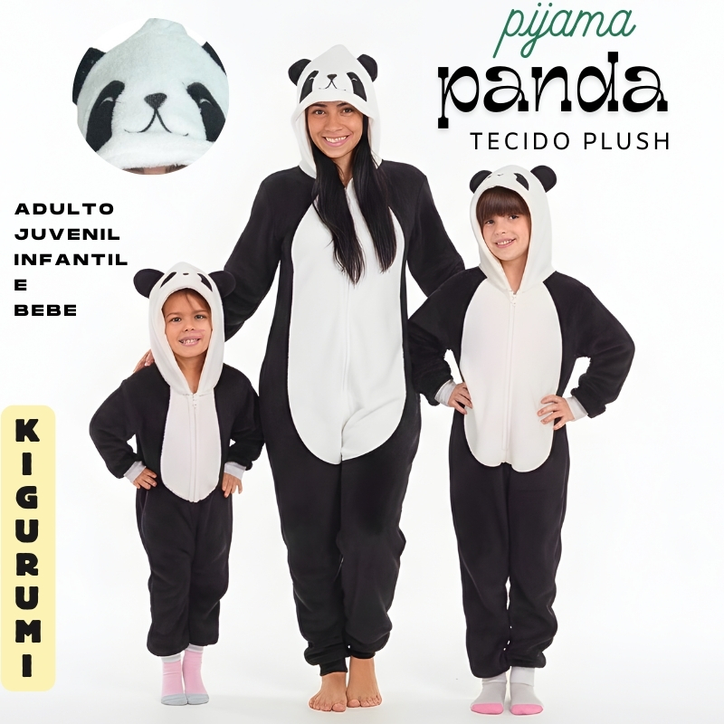 Pijama Macacão Fofinho Panda Bebê, Infantil, Juvenil e Adulto Kigurumi Unissex Original em Oferta na Shopee