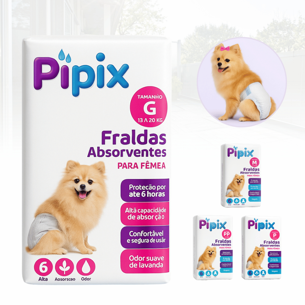 Fralda Higiênica Descartável Para Cães Pet Pipix Fêmea 6 Unidades Fralda Higiênica Descartável Para Cães Pet Pipix Fêmea 6 Unidades