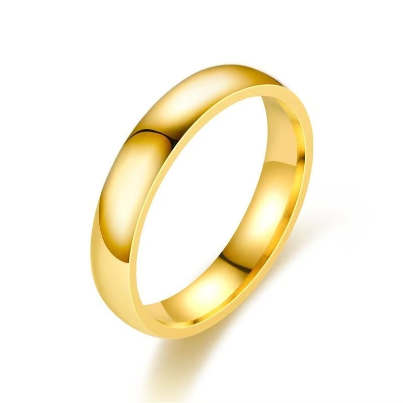 Aliança de Casamento 4mm Noivado Anel Feminino Masculino Inoxidável Banhado Dourado Aço Cor Ouro 18k