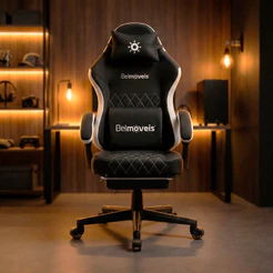 Cadeira Gamer Belmóveis BM3 Reclinável 135 Graus Molas Ensacadas Massagem 150kg Tecido Black