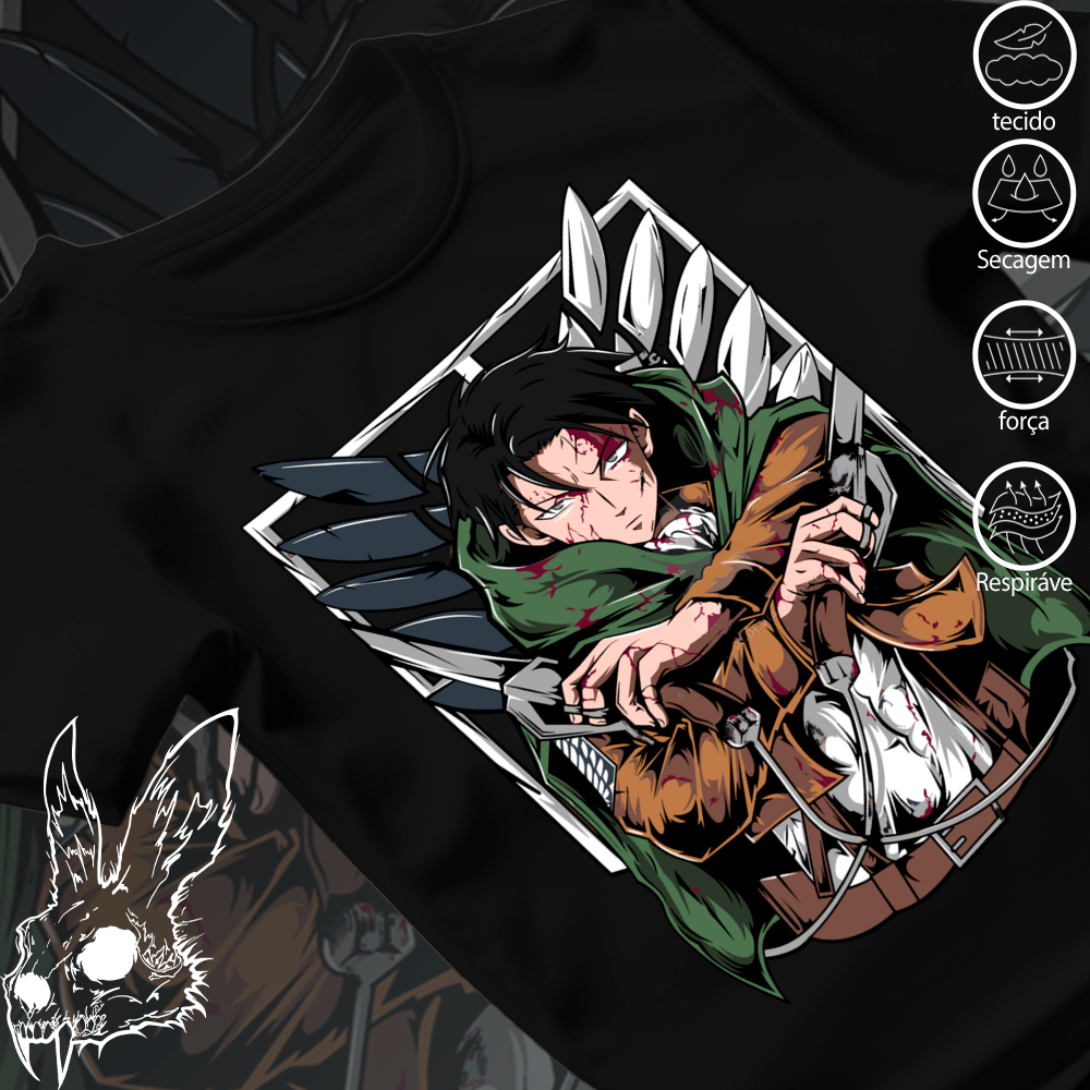 Camiseta Basica e OVERSIZED Levi Ackerman Capitao Attack On Titan Anime Graphic Unissex