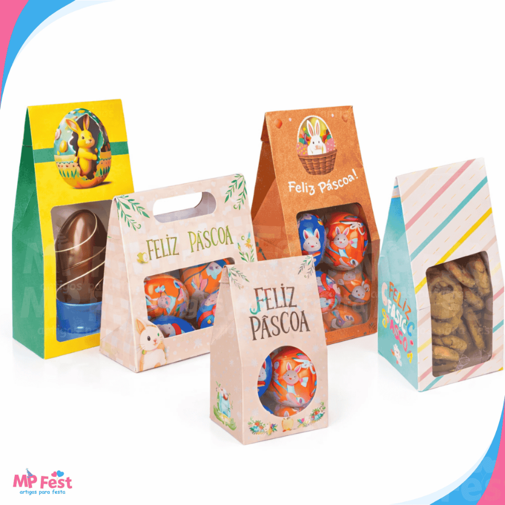 Kit 10 Sacos PracticeTemáticos Para Páscoa Com Visor - Embalagem Para Doces Chocolates Ovo...