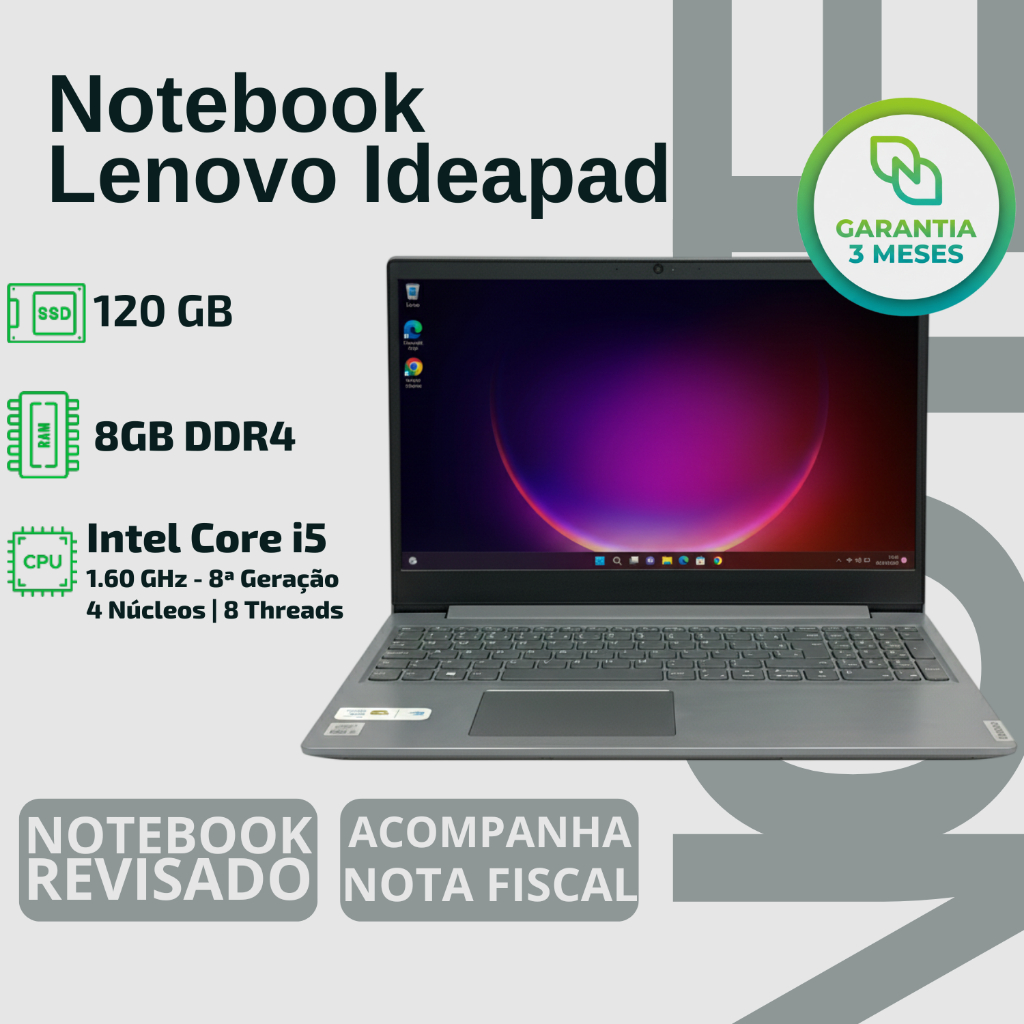 Notebook Lenovo | Intel Core I5 8a Ger | Ssd 120gb | Ram 8gb - FACULDADE EAD AULAS ONLINE INTERNET ESCRITORIO HOME OFFIC