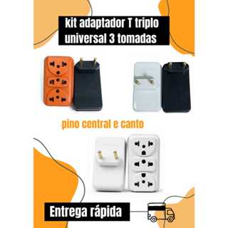 Kit Adaptador T triplo universal 3 tomadas 10/20a benjamim bivolt plug10A 110/220v colorido sortidos em Oferta na Shopee