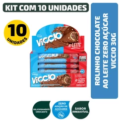 Rolinho Chocolate Ao Leite Zero Açúcar Viccio 30G - Kit 10 Unidades