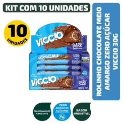 Rolinho Chocolate Meio Amargo Zero Açúcar Viccio 30G - Kit 10 Unidades