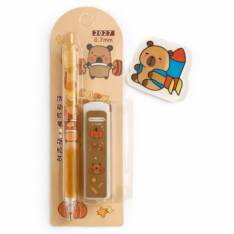 Lapiseira Capivara 0.7 + Borracha + Grafite - papelaria fofa em Oferta na Shopee