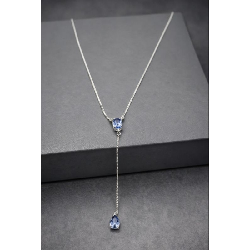 Colar em Prata com Pedra Azul Colar Gravata em Prata 925