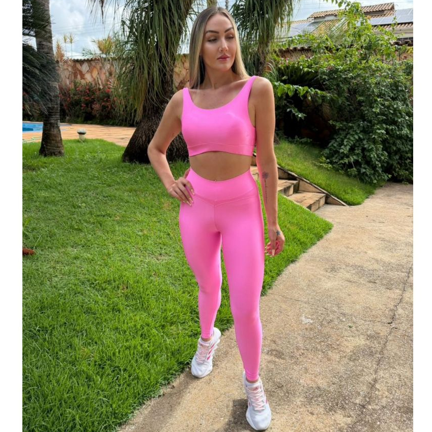 Conjunto Fitness Feminino Canelado Academia Top e Legging Esportivo Com Brilho