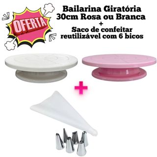 Kit Bailarina Giratória 30cm e Saco de Confeitar Reutilizável e 6 Bicos de Inox Para Confeitaria em Oferta na Shopee