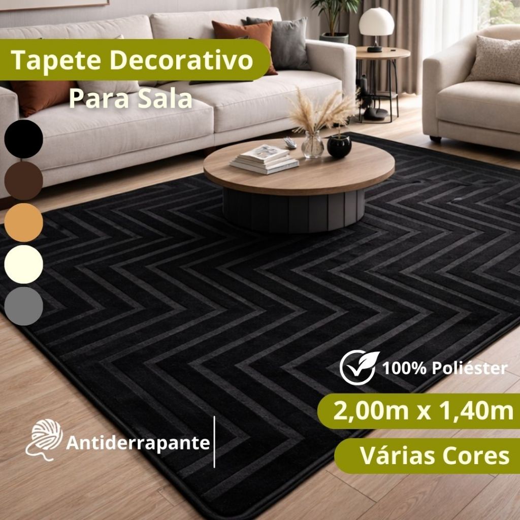 Tapete Decorativo para Sala Linhas Geométricas 2,00m x 1,40m 100% Poliéster Várias Cores