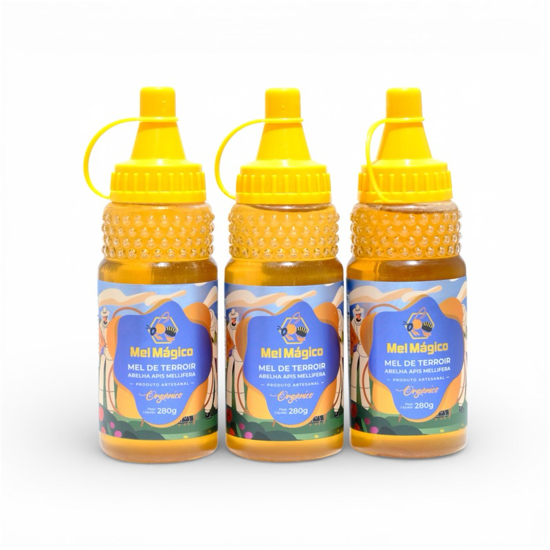 Kit 3x Mel Puro De Abelha Bisnagas 280g - Florada Silvestre - Mel Mágico