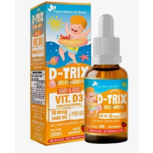 D-Trix Vitamina D3 em Gotas 30ml Sabor Morango - Flora Nativa do Brasil