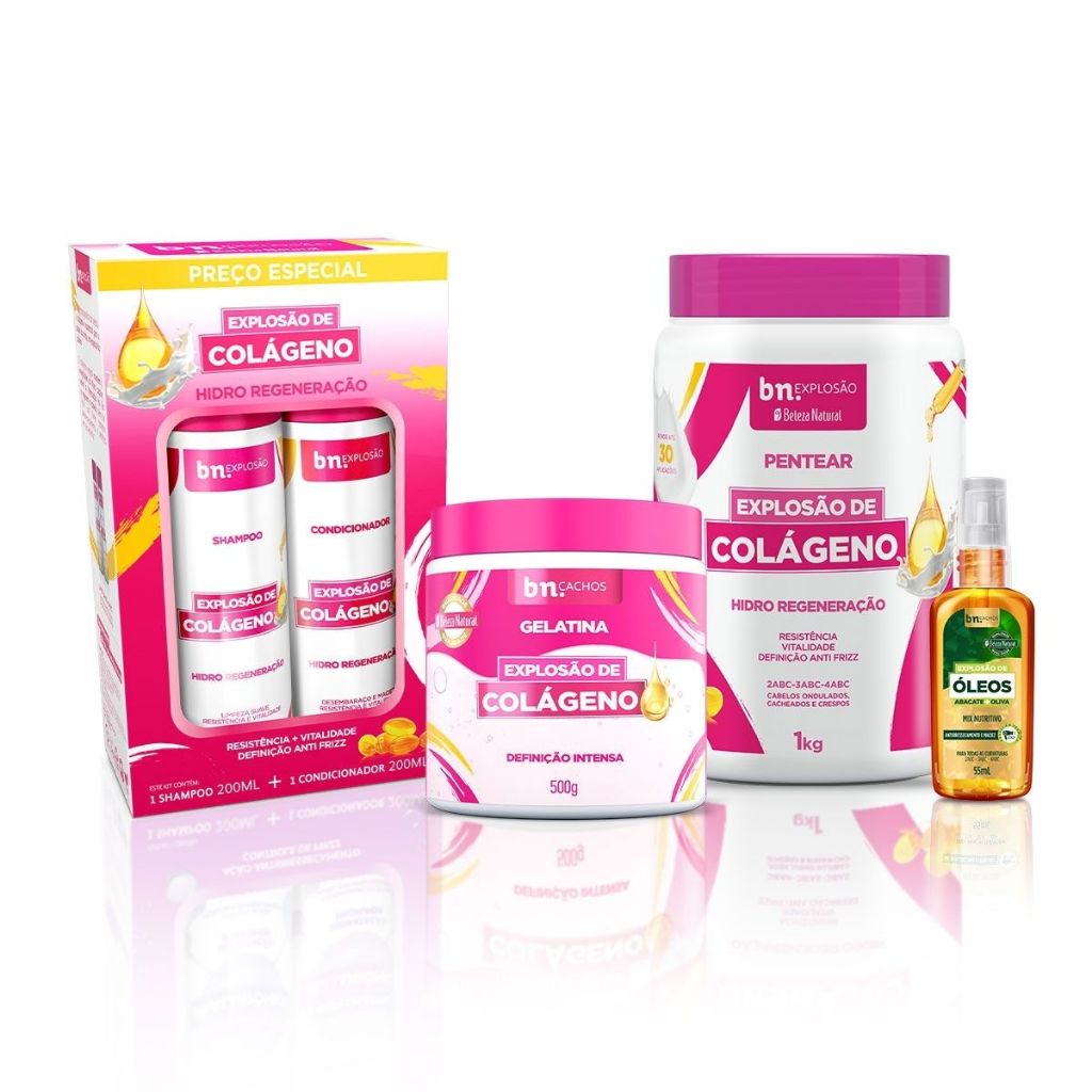 Kit Beleza Natural Trio Colágeno + Óleo Capilar Abacate e Oliva 55ml bn.Cachos em Oferta na Shopee