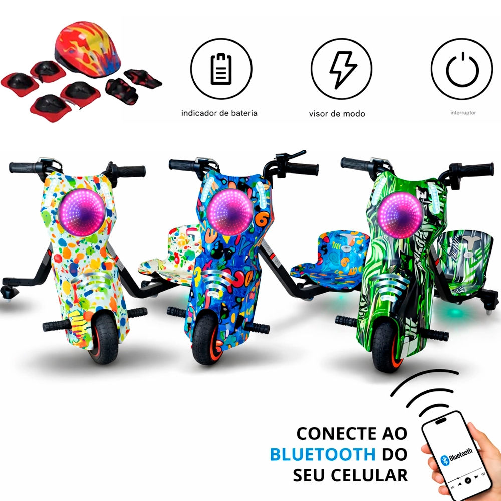 Triciclo Elétrico Infantil Drift 6' Polegadas Drifting Com Luz LED Bluetooth Som MP3 em Oferta na Shopee