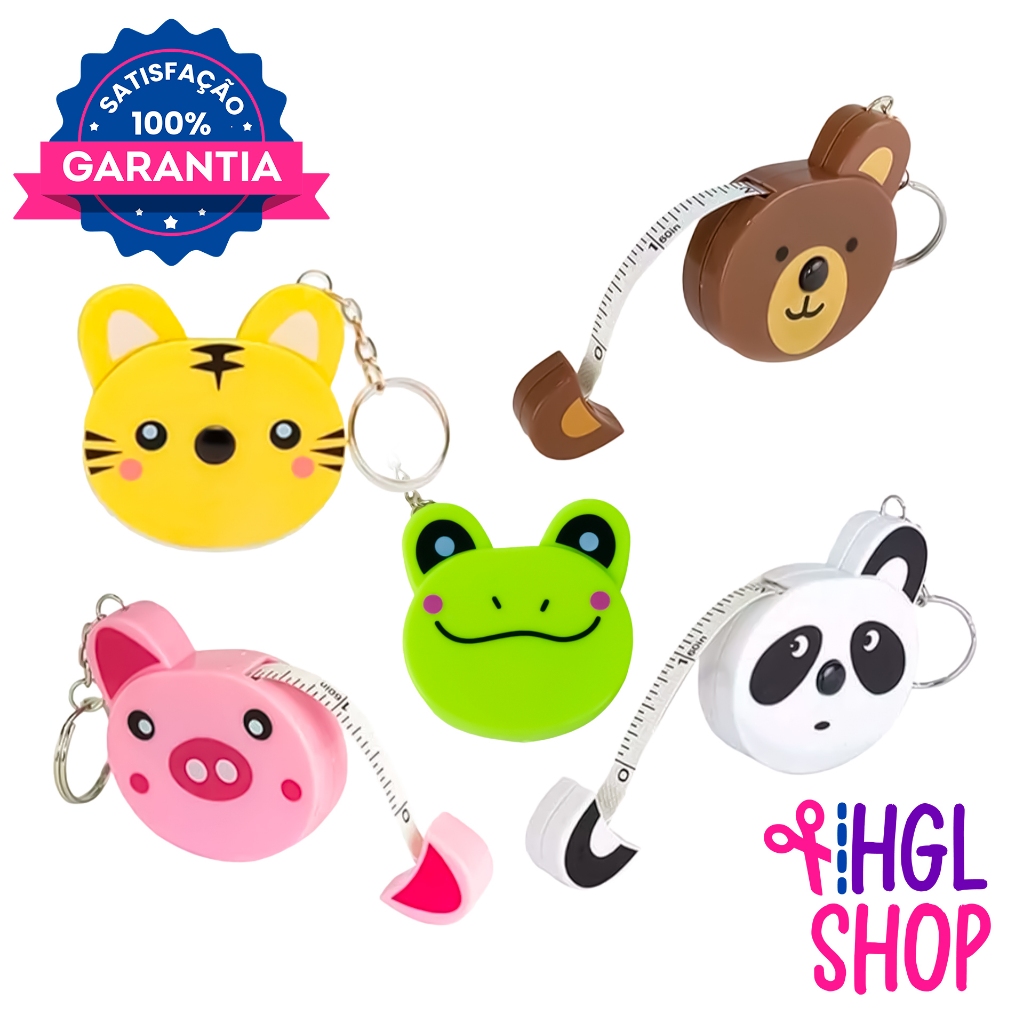 Fita Métrica Bichinhos Trena 1,5m Costura Patchwork - Porco Tigre Panda Sapo Urso