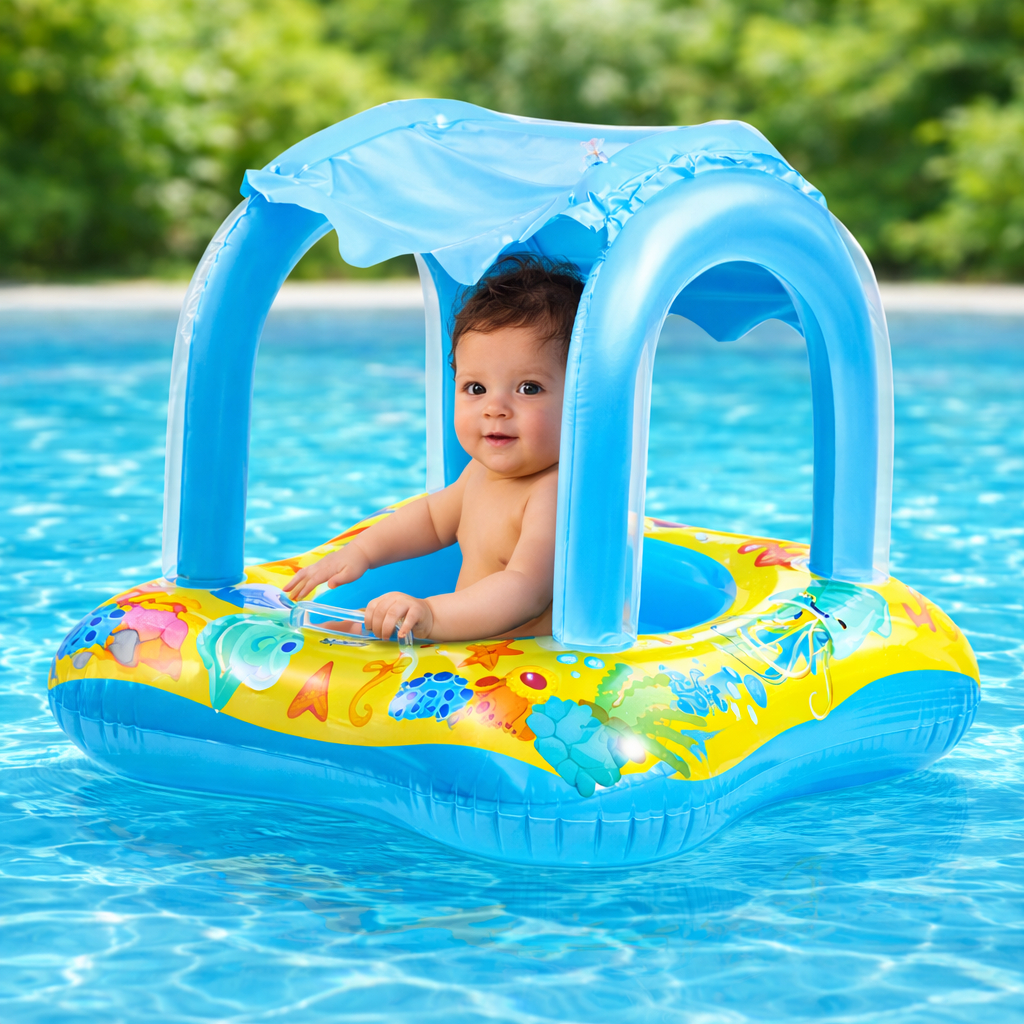 Boia Infantil Com Cobertura Inflável Piscina Bebe Com Capota Solar  Kids Baby