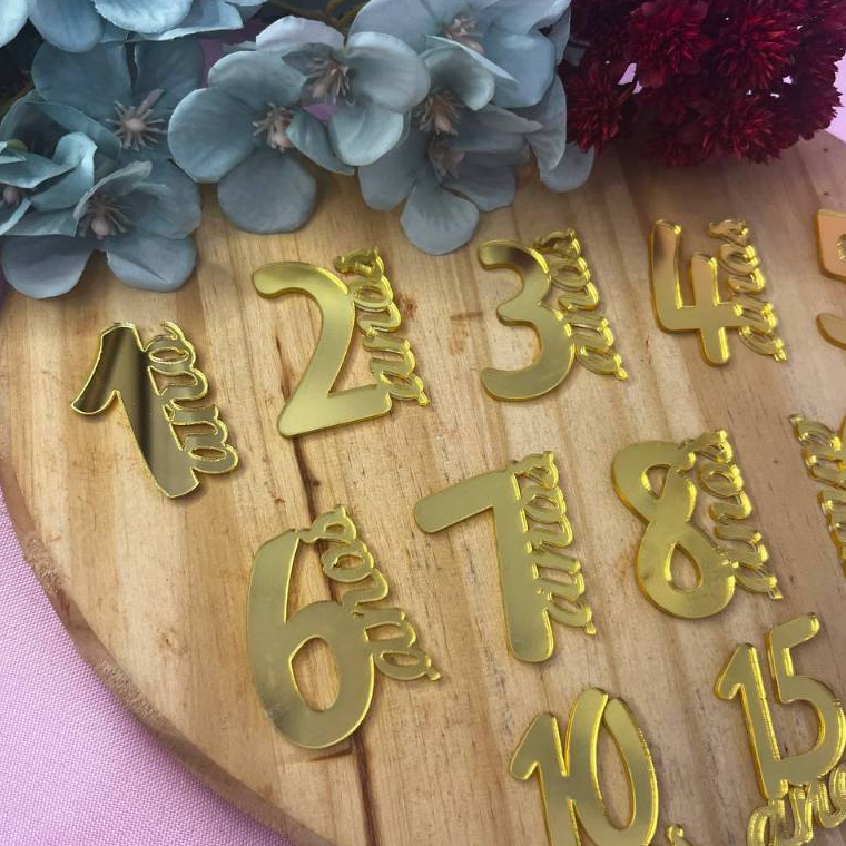 Aplique Número da Idade 10 UND Acrilico Espelhado Dourado 4cm Personalizado de Luxo  Festa