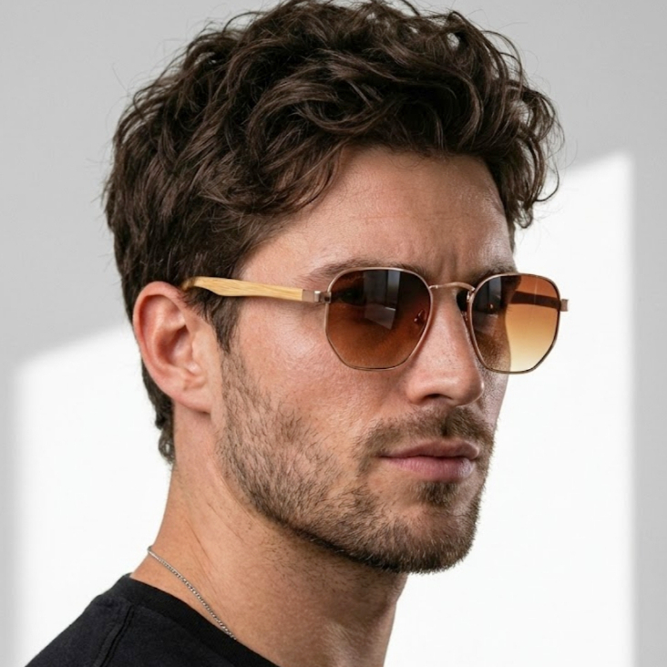 Óculos de Sol Hexagonal Marrom Degrade Premium Bambu Classico Tendencia uv400 Masculino Feminino em Oferta na Shopee