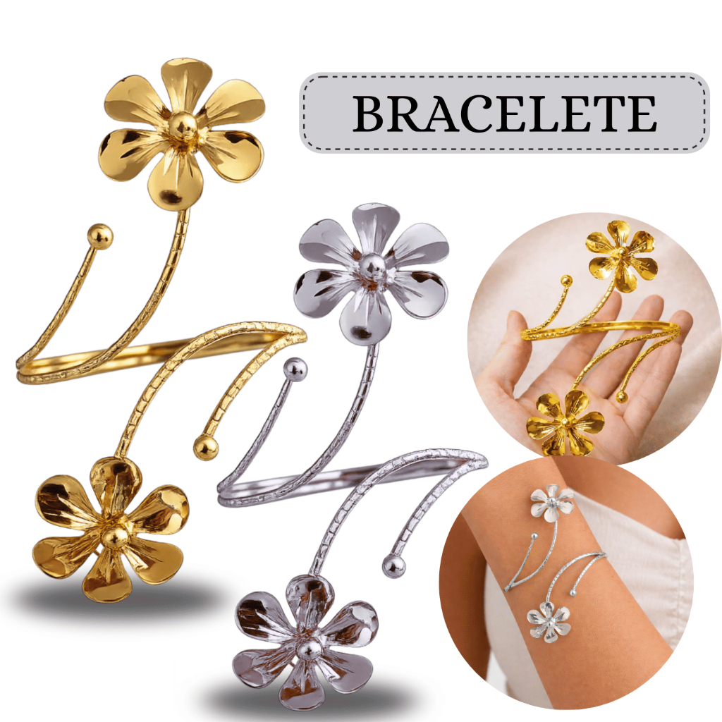 Kit 2 Pulseira Bracelete Flor Pulseira Dourado Prata Blogueira em Oferta na Shopee