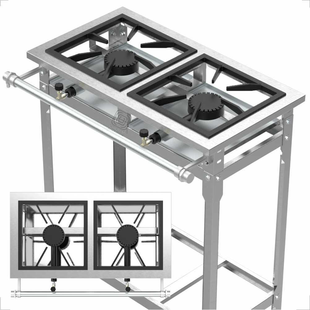 Detalhes do Fogão Industrial Inox 2 Duas Bocas De Alta Pressão Queimador e Grelgha em Ferro Fundido Reforçado