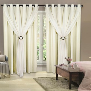Cortina Corta Luz 4,00m X 2,40m 100% Blackout Com Voil Palha em Oferta na Shopee