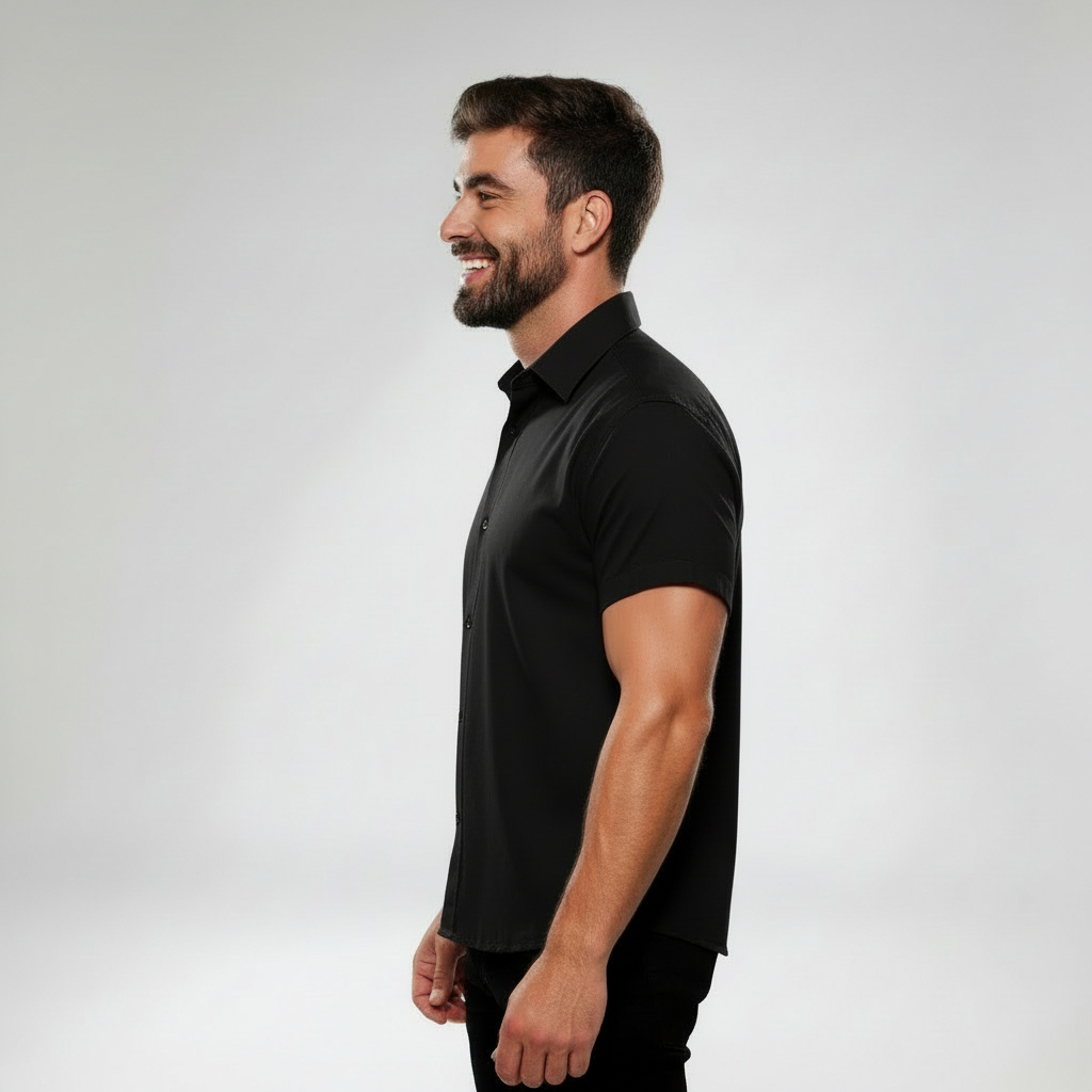 Camisa Social Masculina de Luxo Com Manga Curta Slim Fit Linho e Viscose Tecido Premium
