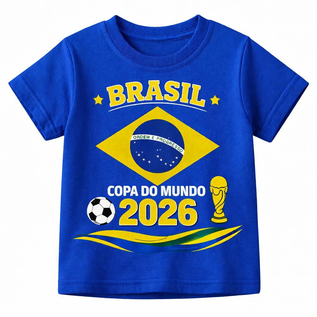 Camiseta - Camisa Infantil Brasil Copa do Mundo 2026 Unissex 100% Algodão Confortável