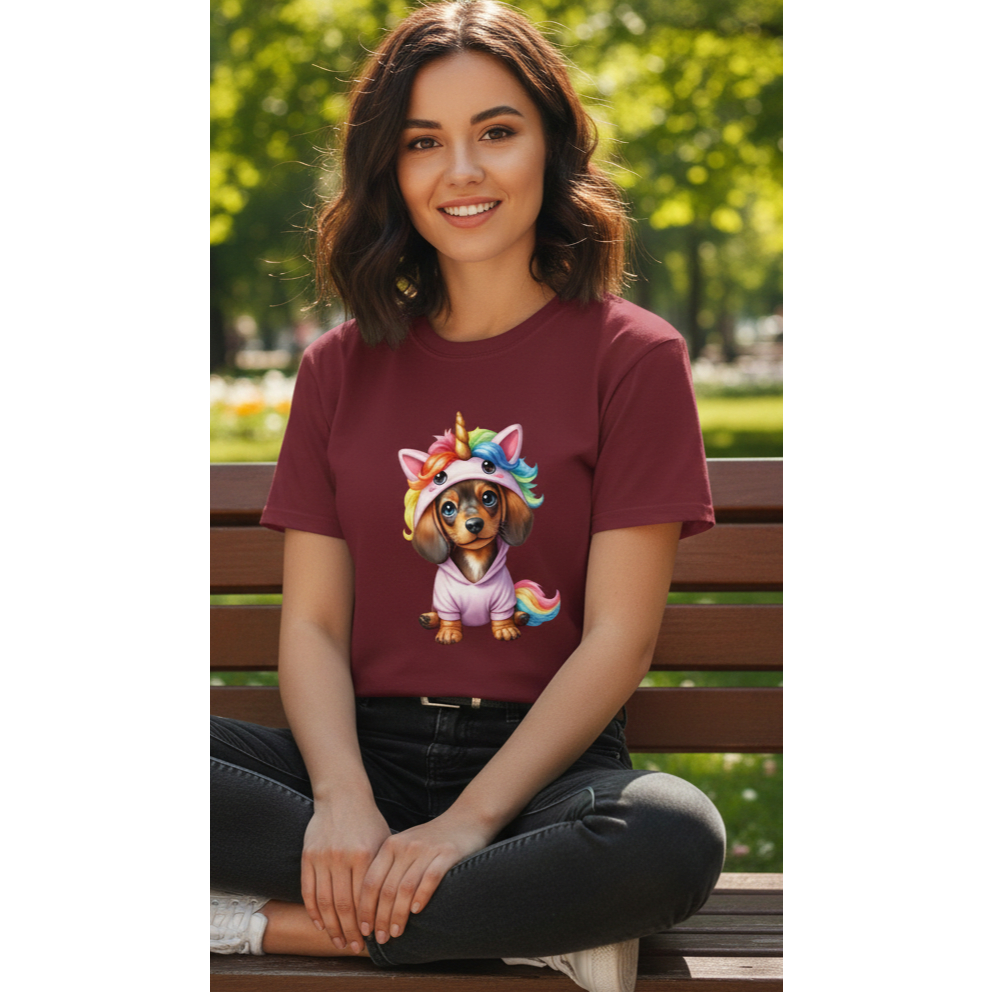 Camiseta Oversized Feminino Cachorrinho Fantasia Unicórnio Colorido Confortavel Estilosa Elegante