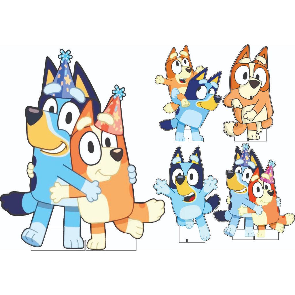 Display Bluey e Bing Aniversário - kit 1 peça de 60 cm + 4 peças de 29,5 cm