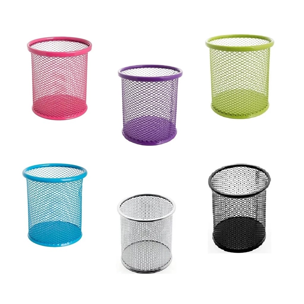 Organizador Porta Caneta Treco de Mesa Redondo Metal Aramado Industrial para Escritorio Home Office-