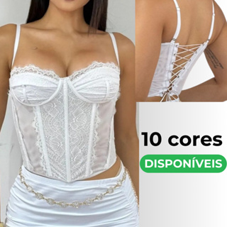 Corset Rendado Sem Bojo Tule Cinderela Aro e Alça Cropped Feminino Básico em Oferta na Shopee