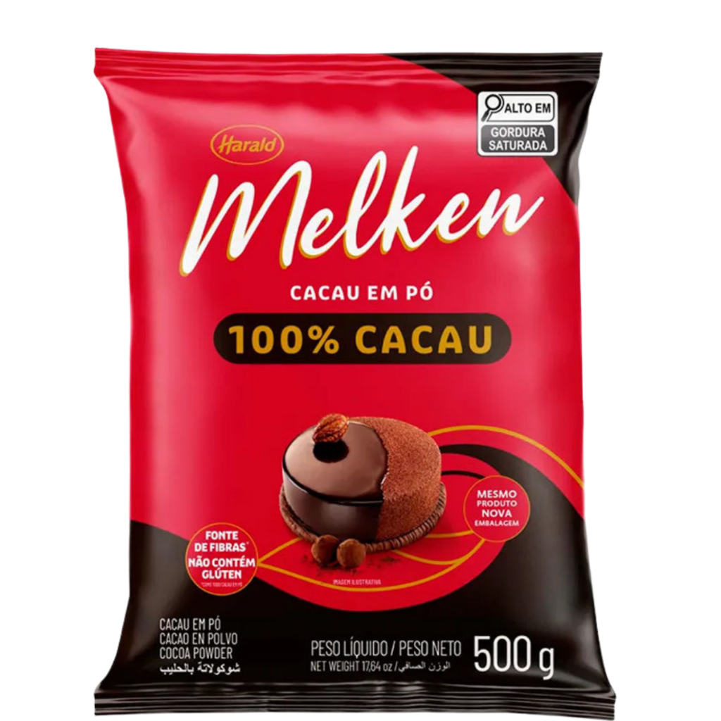 Cacau em Pó Alcalino Melken 100% Cacau 500g Harald