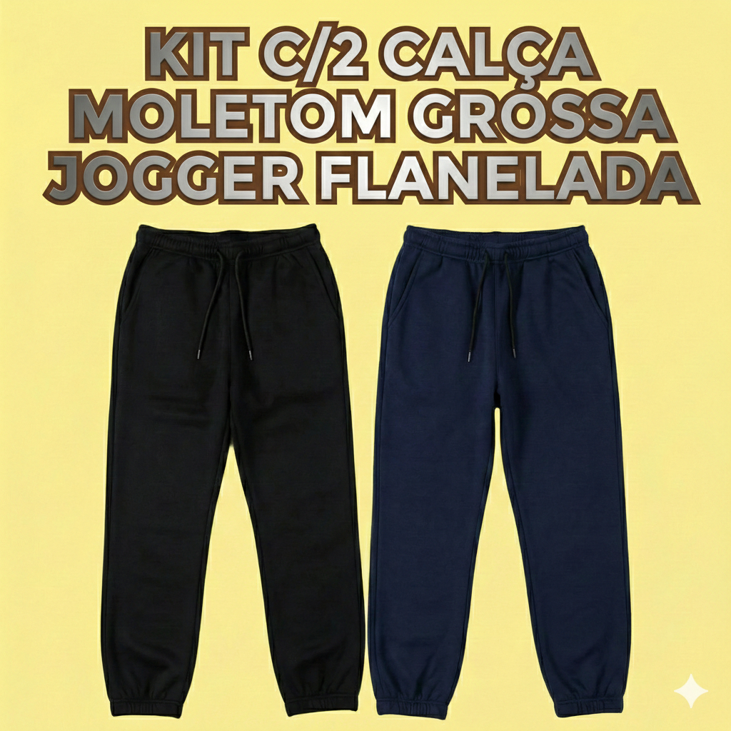 Kit 2 Calças Jogger Masculina Moletom Flanelado Inverno Confortável Elástico Esportiva Casual em Oferta na Shopee